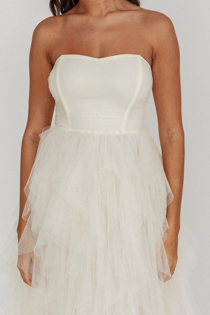 Rori Tulle Cascade Maxi Dress Ivory