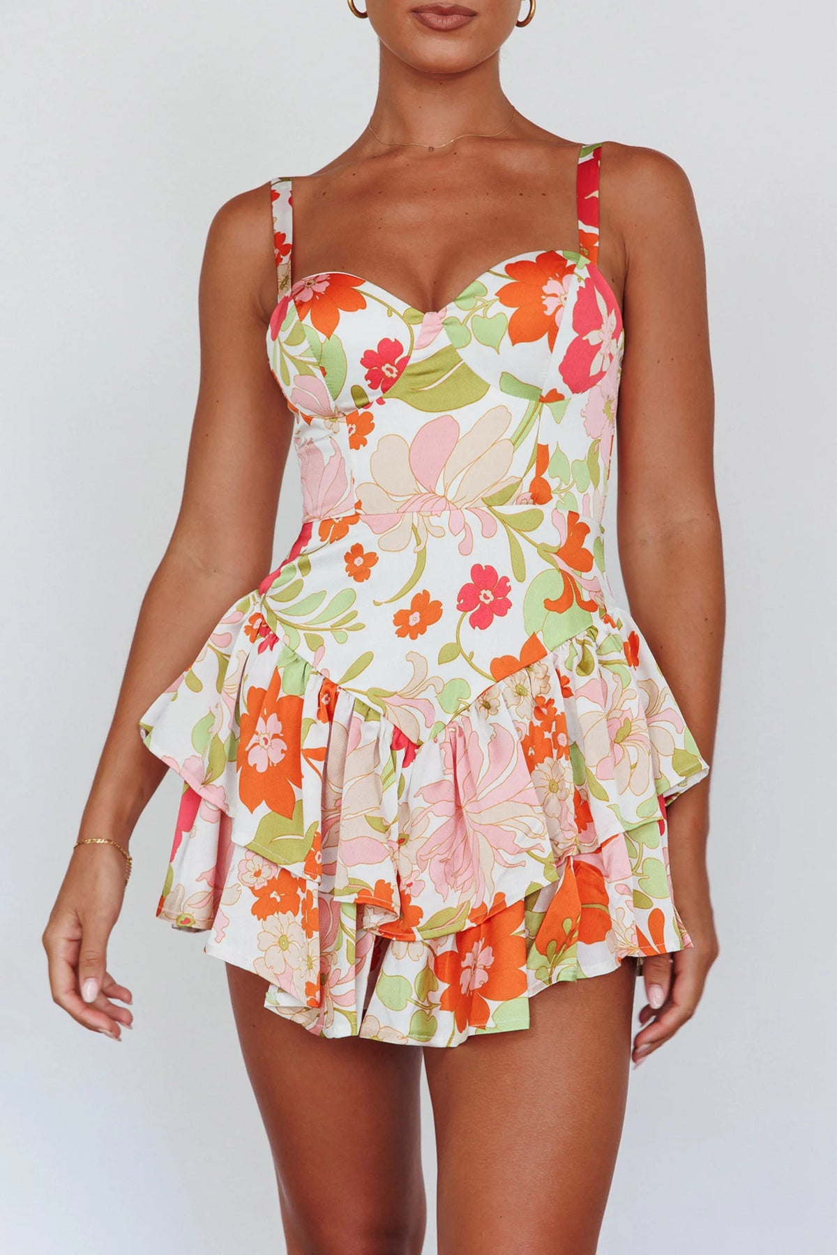 Tuscan Summer Flounce Romper Floral White