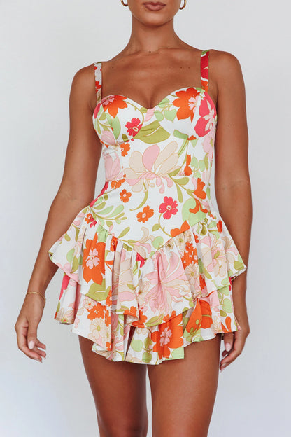 Tuscan Summer Flounce Romper Floral White