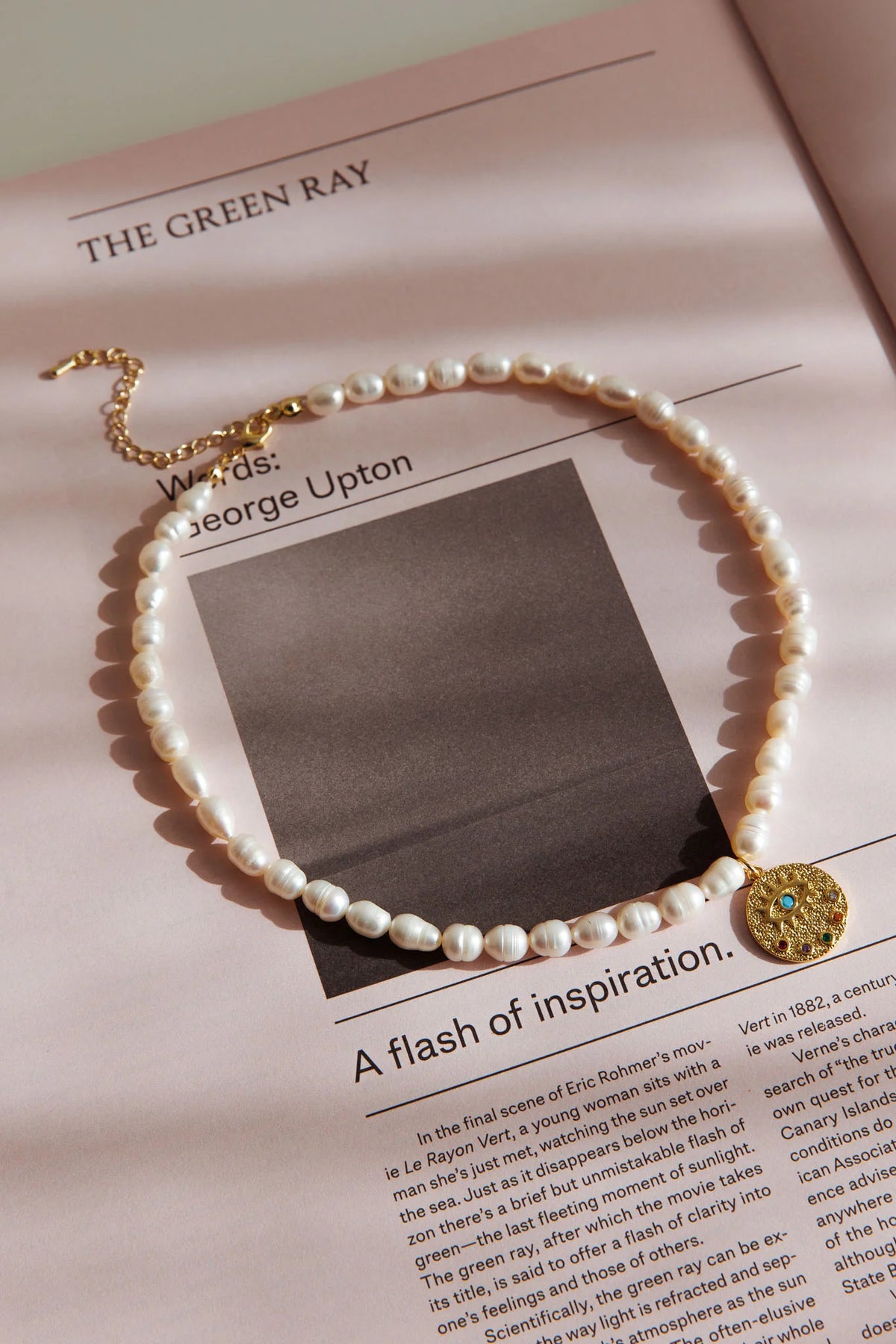 Evil Eye Freshwater Pearl Necklace Gold