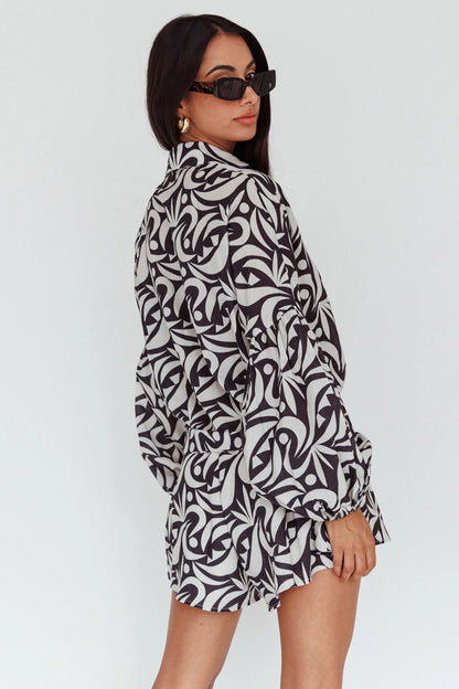 Daytona Beach Long Sleeve Shirt Romper Print Black