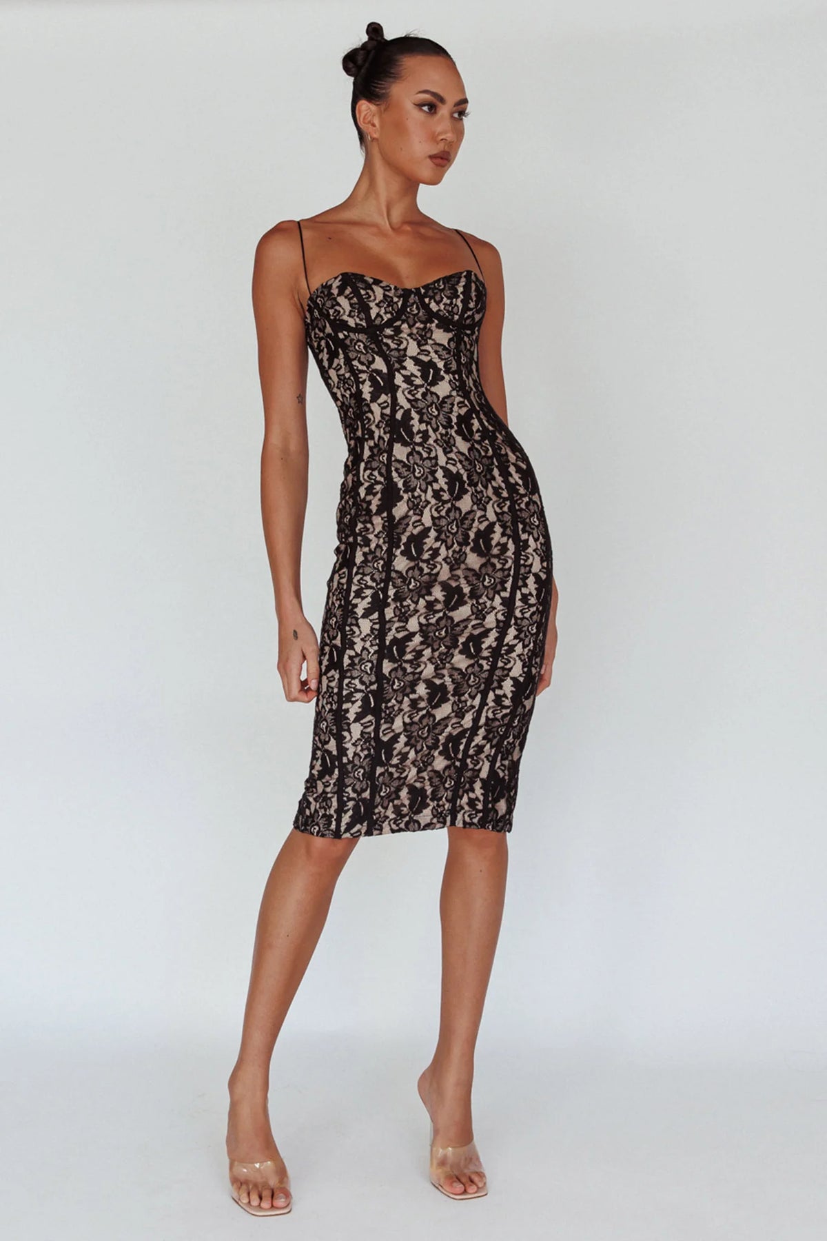 Aura Lace Midi Dress Black