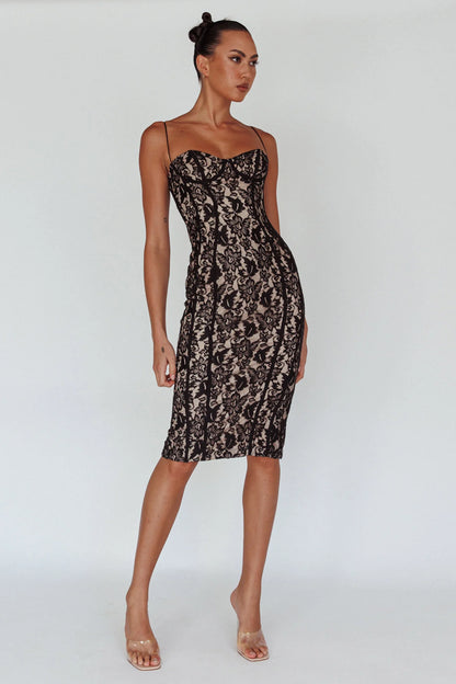 Aura Lace Midi Dress Black