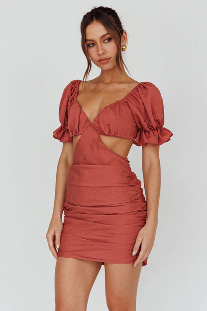 Happy In Love Puff Sleeve Tie Back Dress Rose