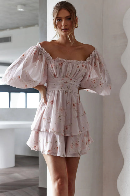Forever Bloom Off-Shoulder Mini Dress Floral Pink