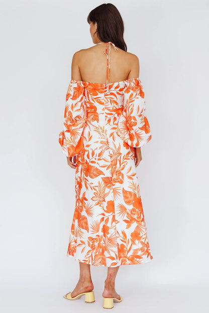 Nyree Long Sleeve Maxi Dress Tropical Orange