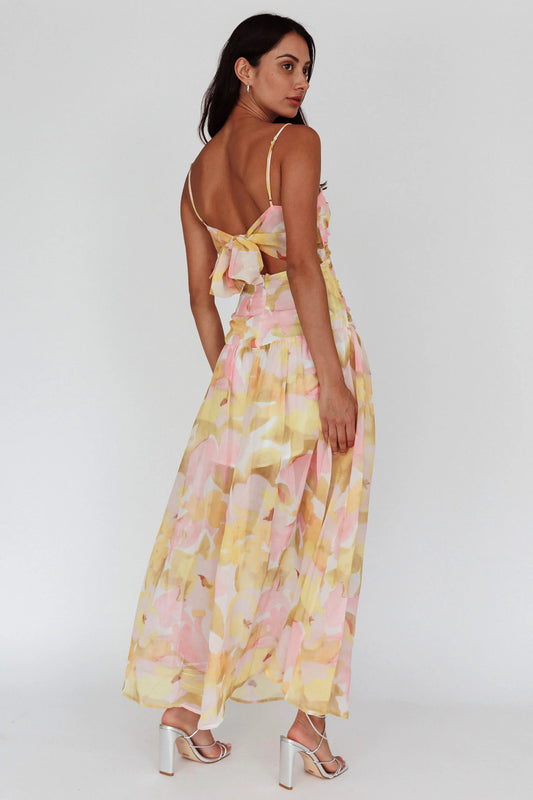 Stars Are Blind Tied Back Midi Dress Floral Pink