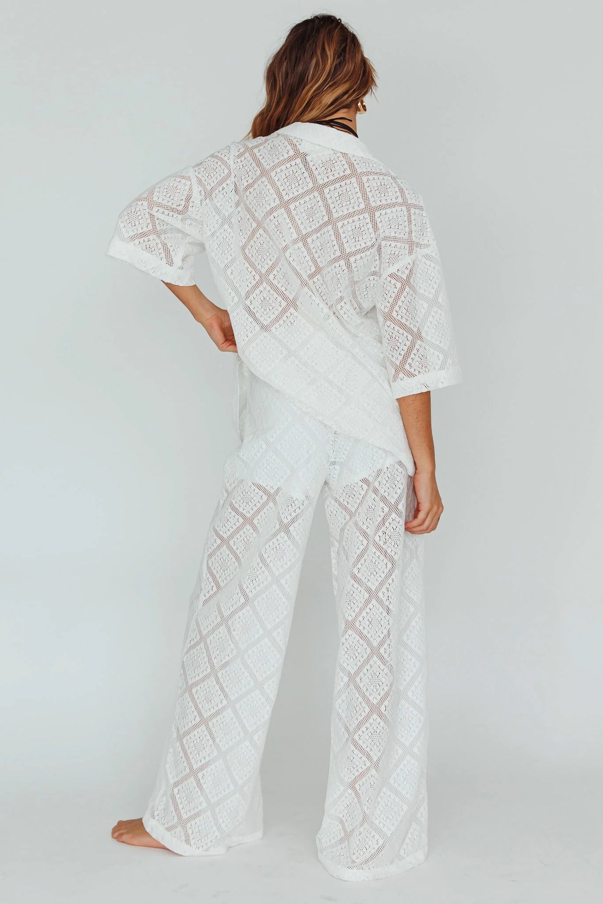 Abraya Lace Overlay Pants White