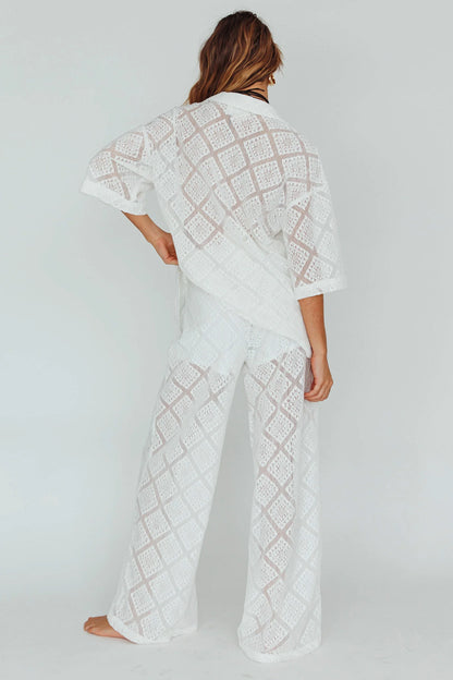 Abraya Lace Overlay Pants White
