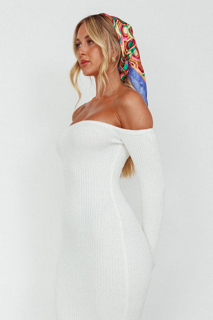 Briar Off-Shoulder Knit Midi Dress Off White