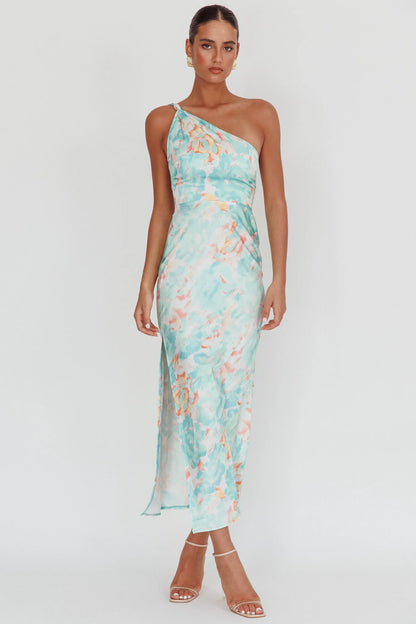 Portland One-Shoulder Maxi Dress Floral Mint