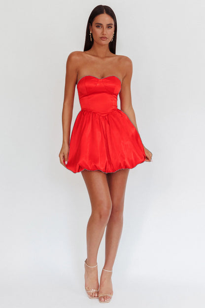 For Love Strapless Balloon Skirt Mini Dress Red