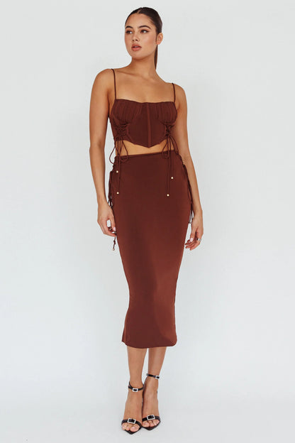 Graziella Lace Up Midi Skirt Chocolate