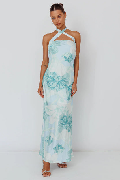 Jacquelynne Halter Cowl Back Maxi Dress Mint