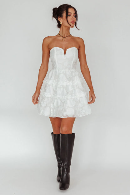 Demi Frill Trim Strapless Dress White