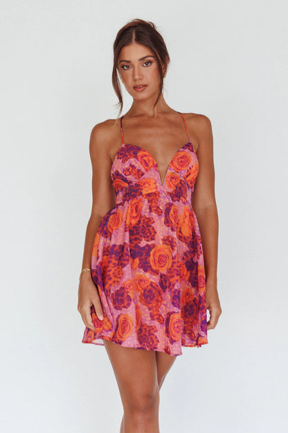 Le Jardins A-Line Mini Dress Roses Red