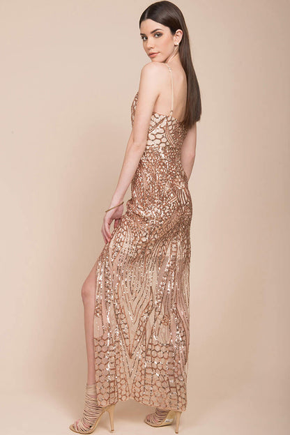 Miya Sequin Gala Dress Rose Gold