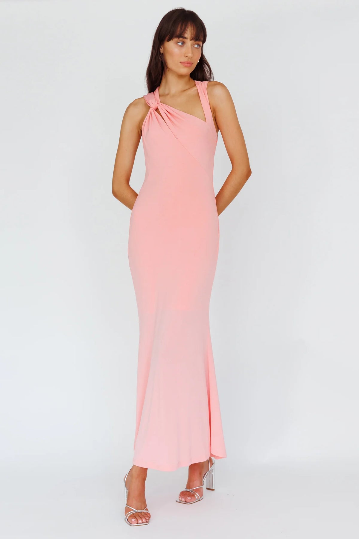 Karyl Shoulder Sash Midi Dress Apricot