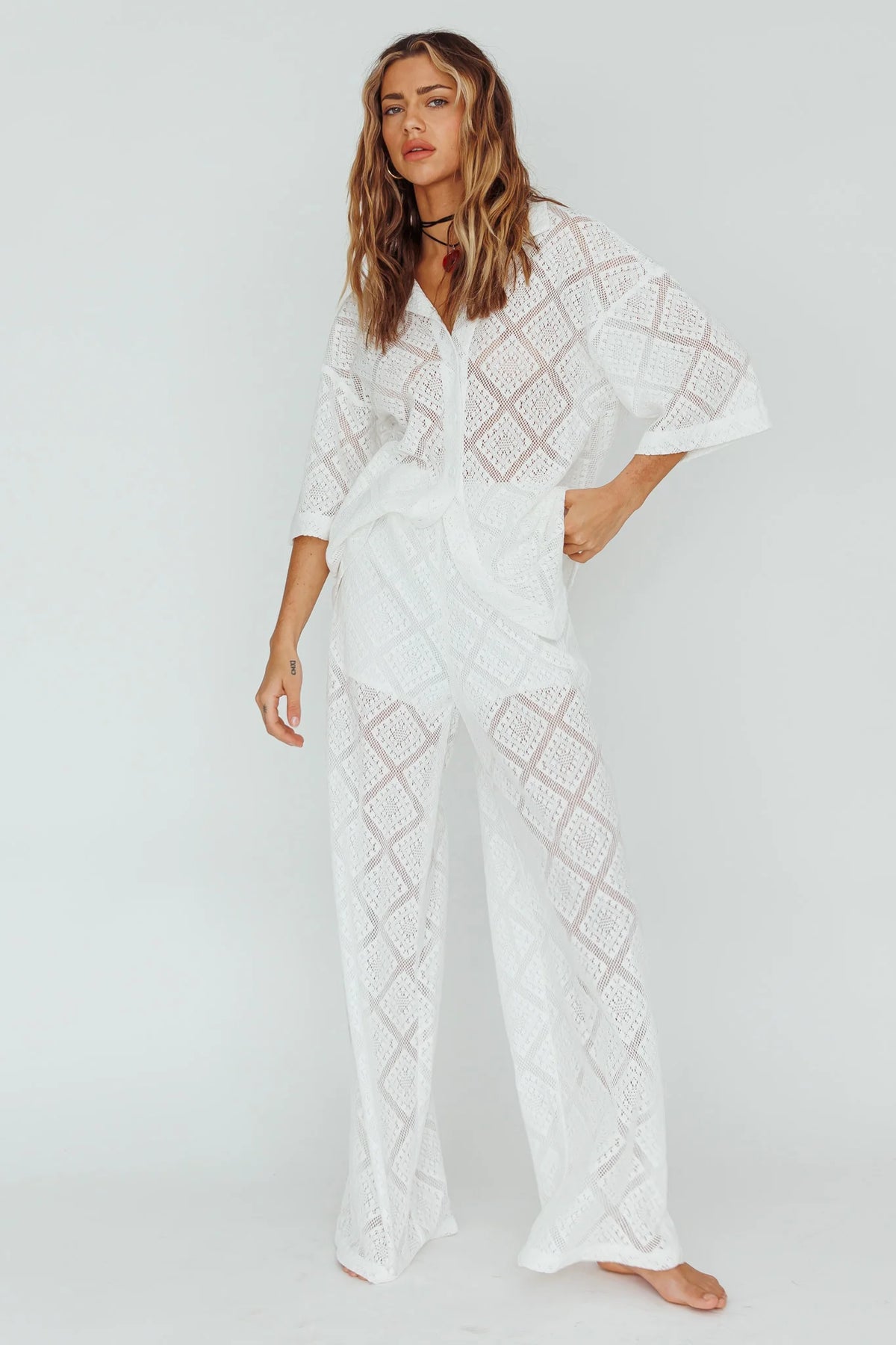 Abraya Lace Overlay Pants White