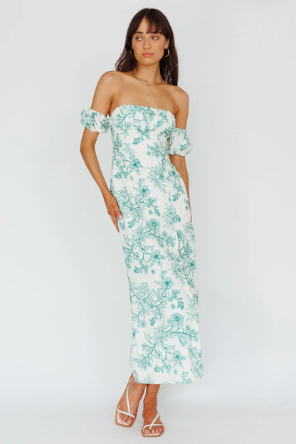 Olivier Off-Shoulder Midi Dress Floral Green