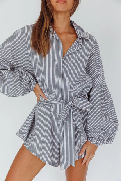Daytona Beach Long Sleeve Shirt Romper Pinstripe