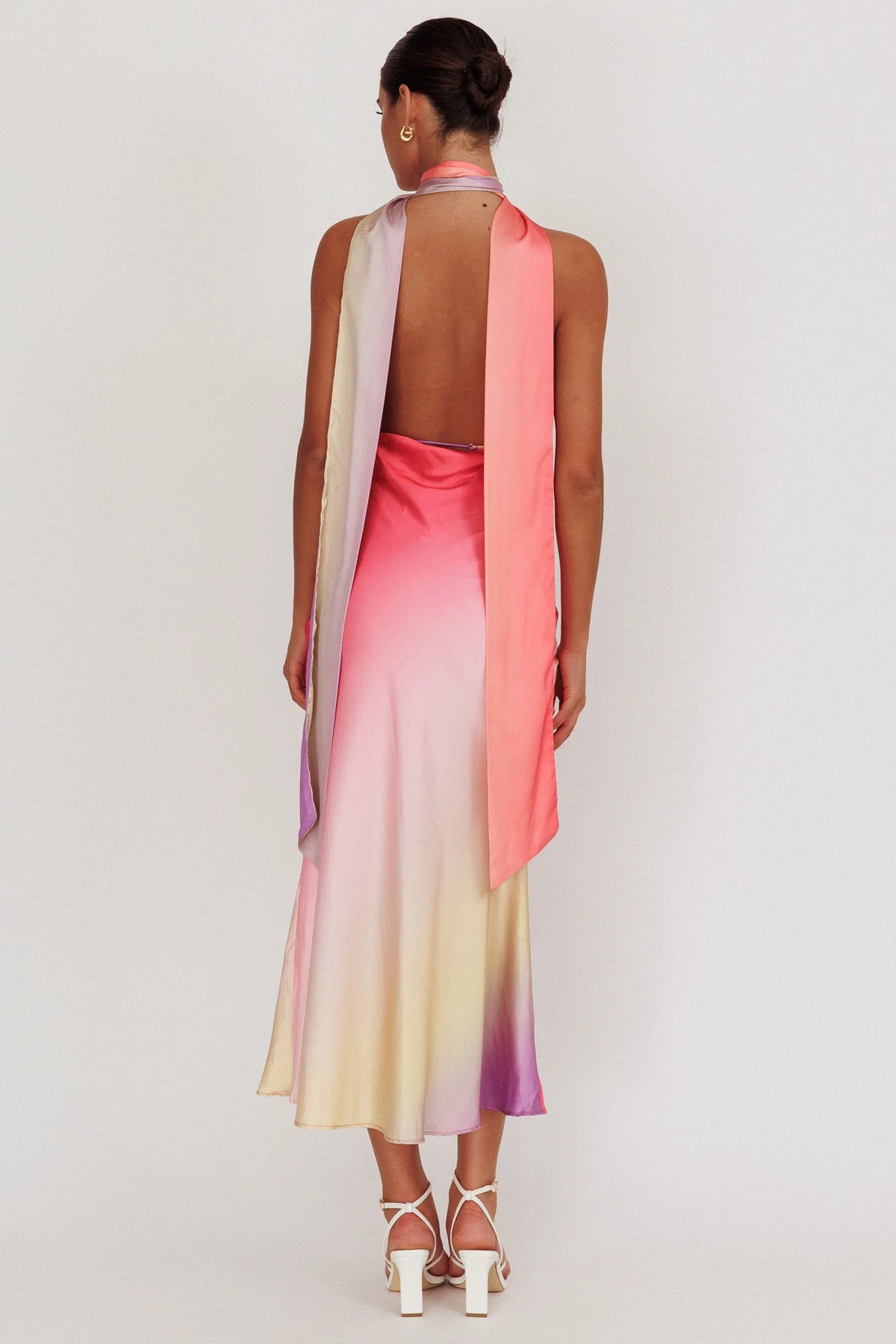 Italia Azure Halterneck Maxi Dress Tangerine