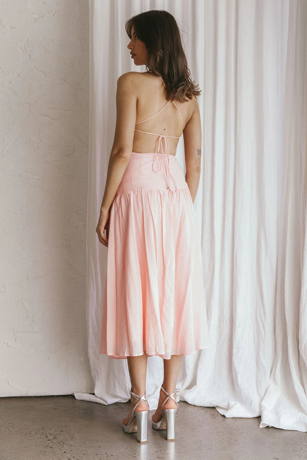 Destination Open Back Midi Dress Blush
