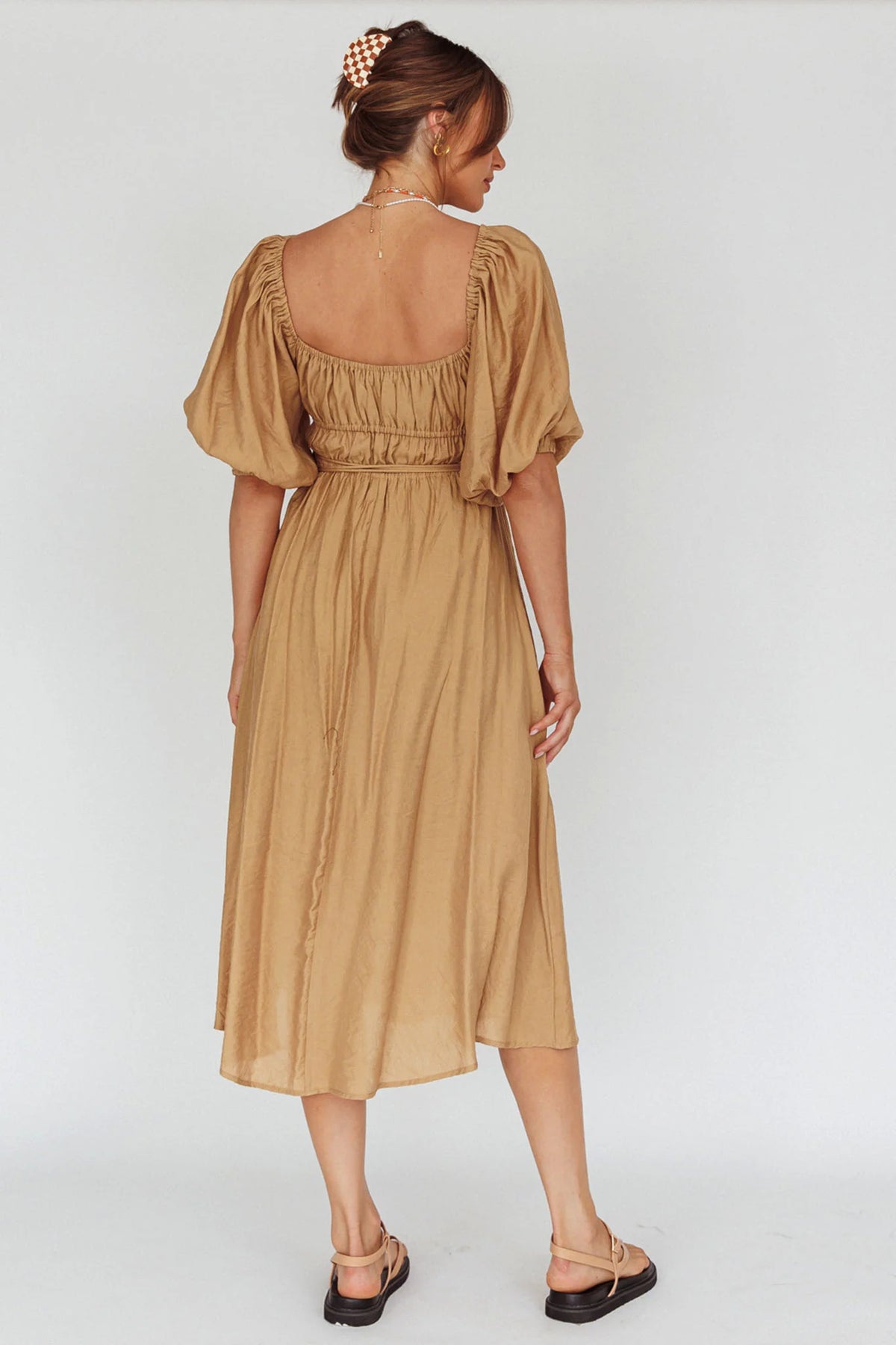 Lille Puff Sleeve Midi Dress Latte