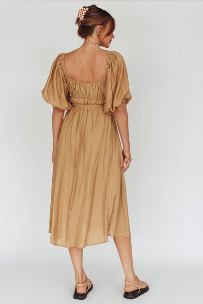 Lille Puff Sleeve Midi Dress Latte