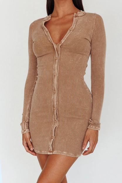 Goin' Solo Faux Placket Mini Dress Khaki