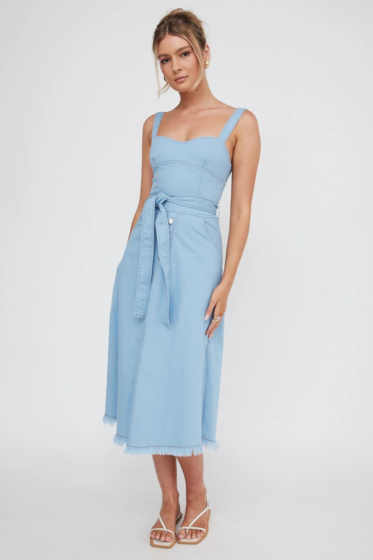 Zenyl Raw Hem Midi Dress Blue