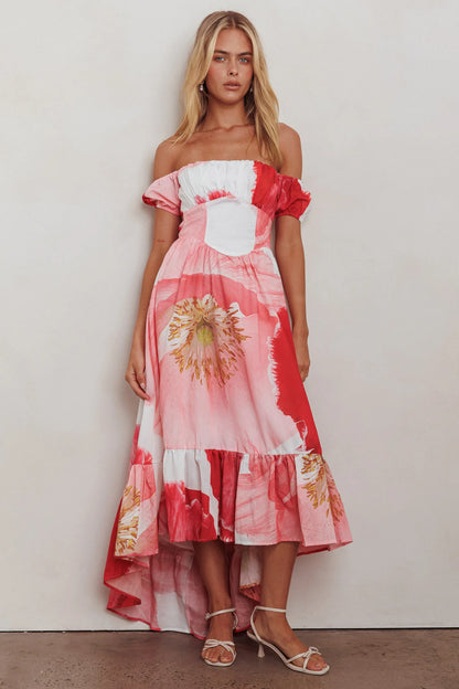Sunday Mornings Ruched Bust Maxi Dress Floral Blush
