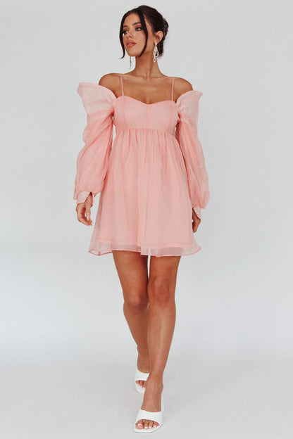 Yasi Long Sleeve Babydoll Mini Dress Peach