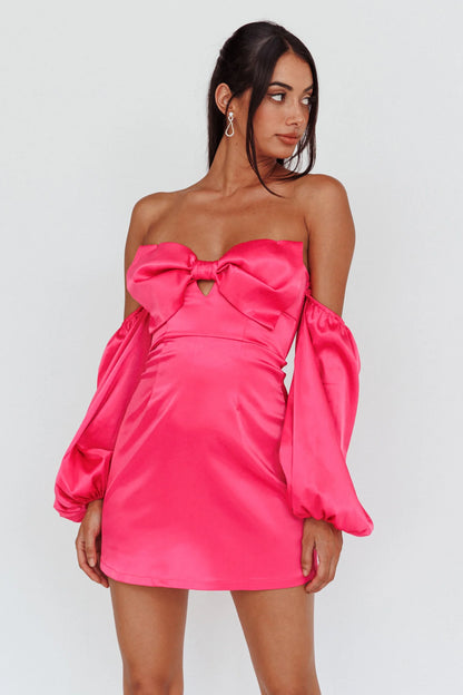 Lilly Off-Shoulder Bow Mini Dress Pink