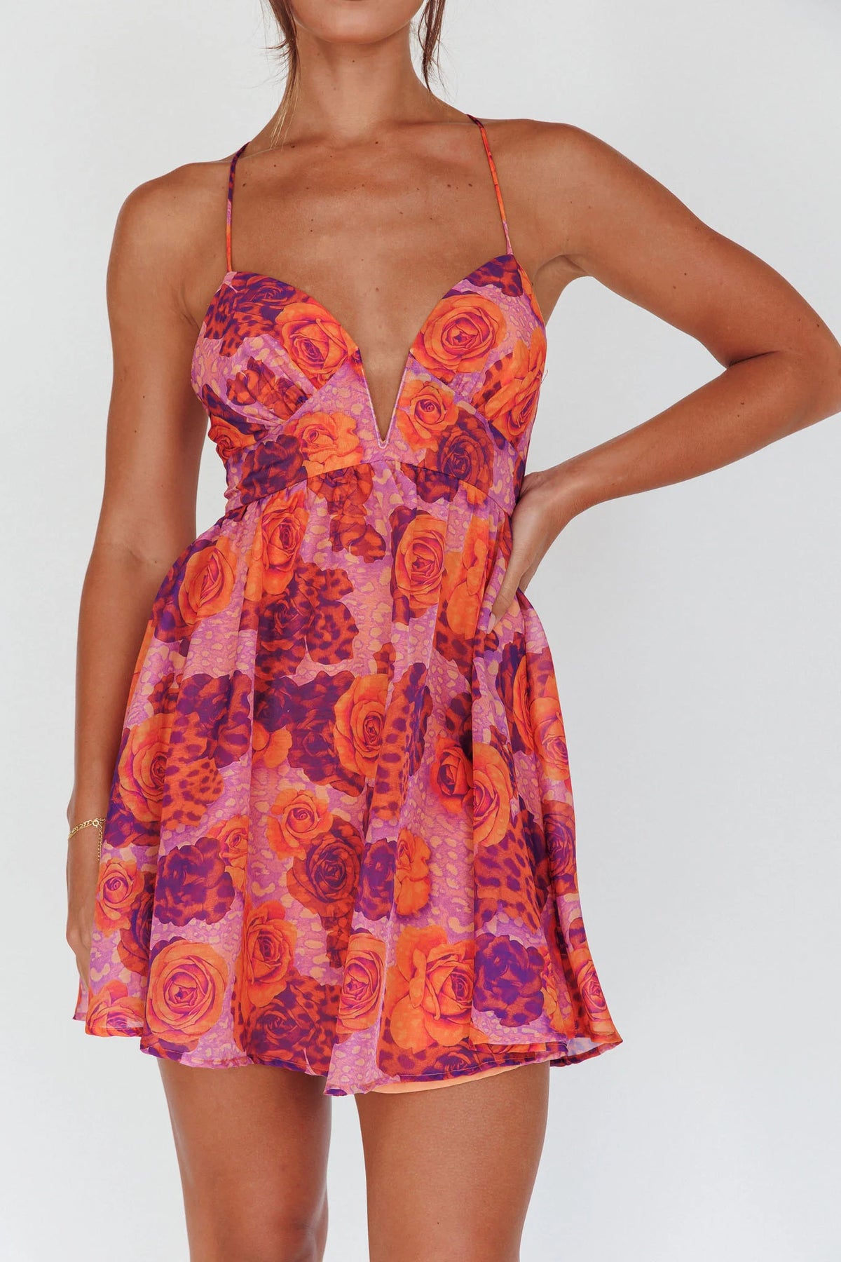 Le Jardins A-Line Mini Dress Roses Red