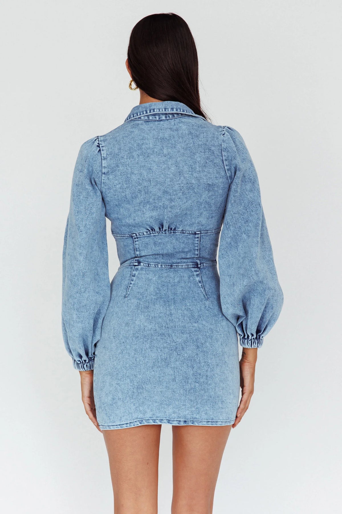 South Beach Long Sleeve Collared Mini Dress Denim