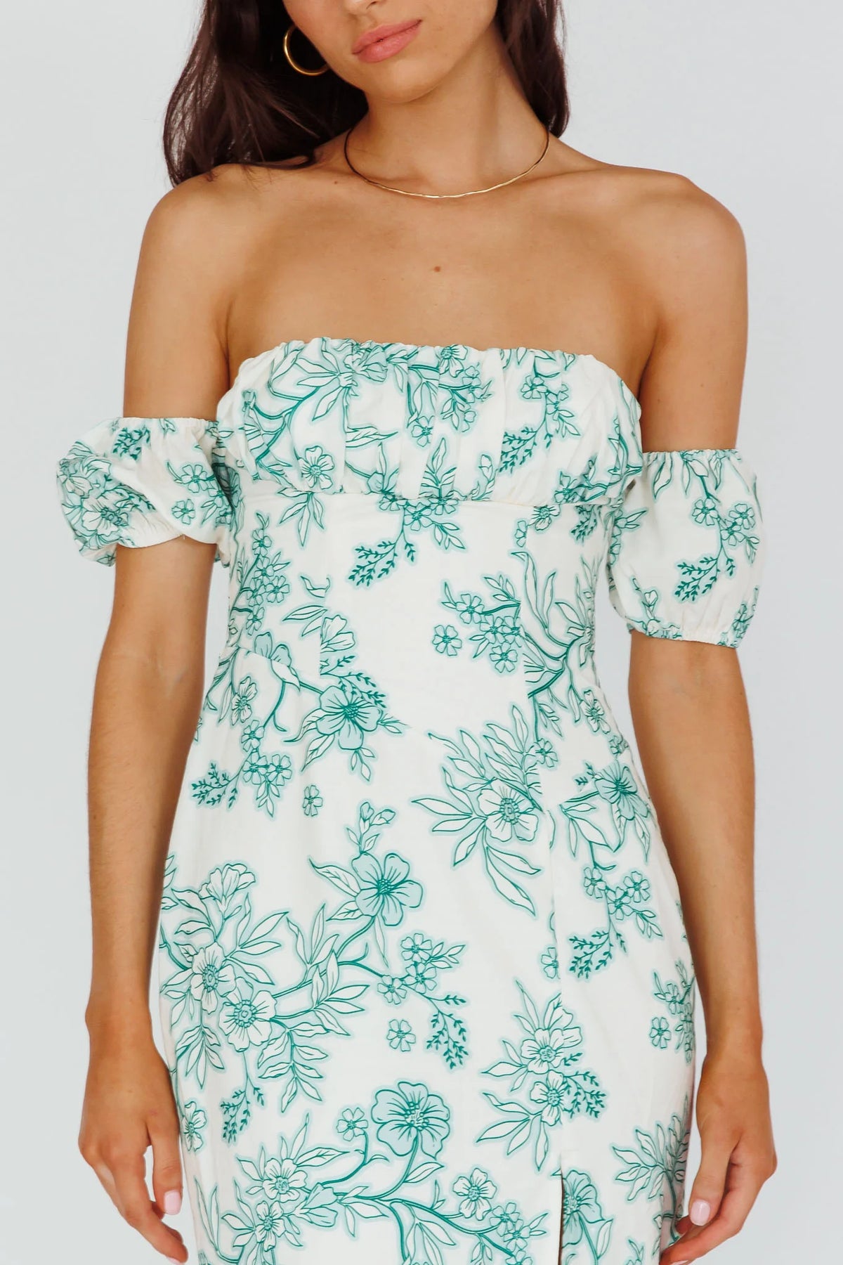 Olivier Off-Shoulder Midi Dress Floral Green