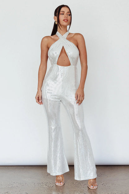 Moon In Leo Halterneck Jumpsuit Silver
