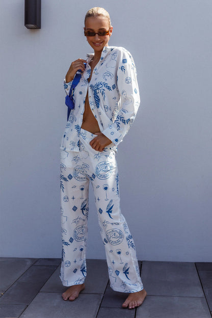 Weekend Bliss Pants Printed White