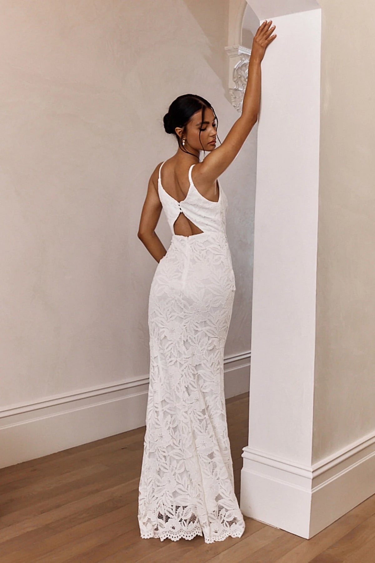 Honey Blossom Keyhole Back Lace Maxi Dress White