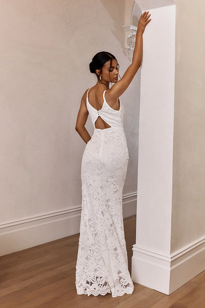 Honey Blossom Keyhole Back Lace Maxi Dress White