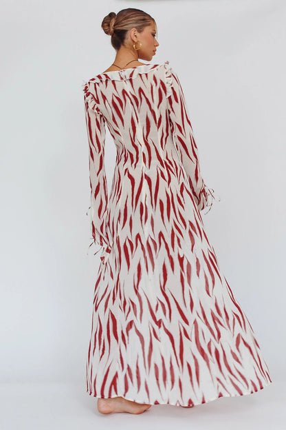 Oasis Moon Frill Trim Maxi Dress Printed Ruby
