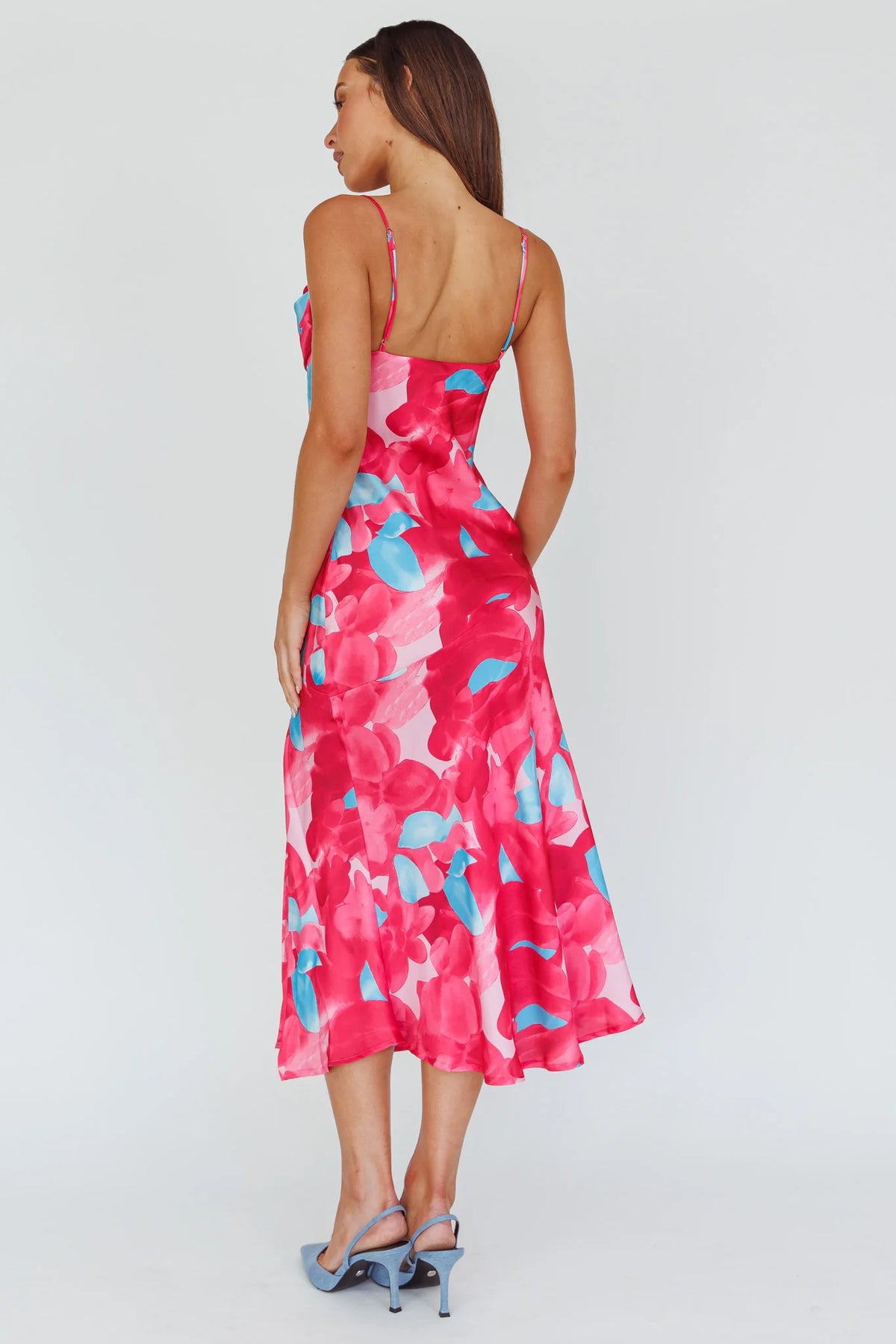 Well Versed Pleated Bust Front Split Dress Flora Pink