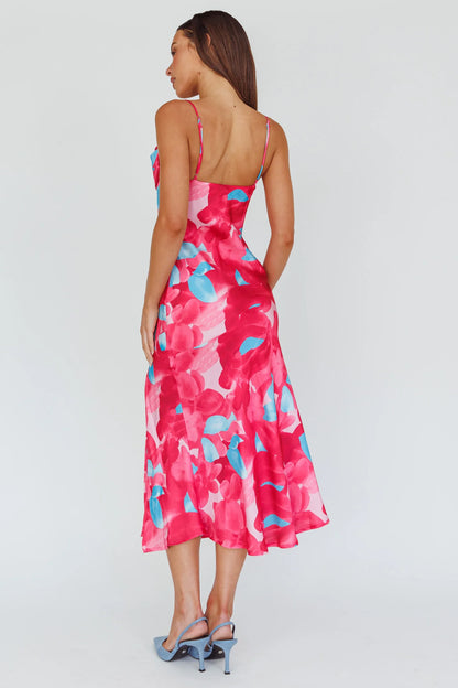 Well Versed Pleated Bust Front Split Dress Flora Pink