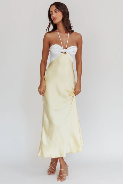 Hassie Knot Bust Halter Midi Dress Yellow
