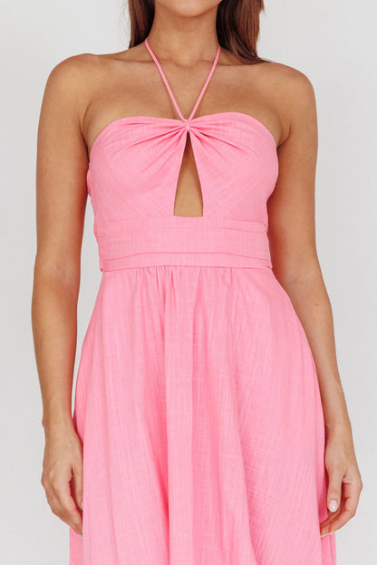 Maravilhosa Keyhole Halter Midi Dress Pink