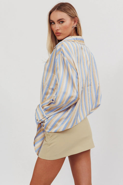 Like The Movies Striped Satin Shirt Light Blue