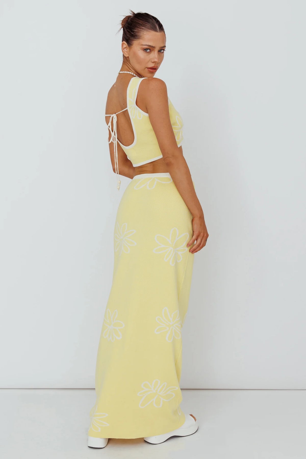 Sunland Knit Maxi Skirt Flower Light Lemon