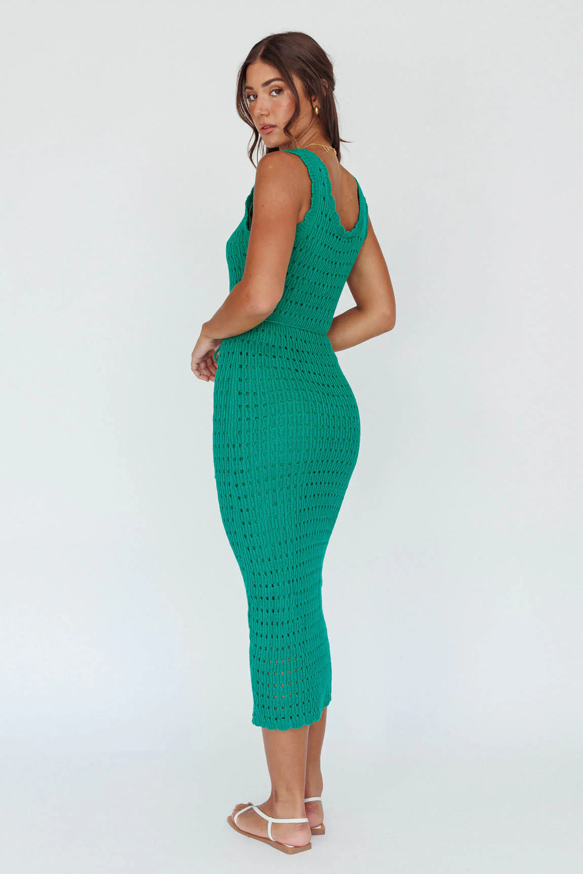 Wander Lust Crochet Midi Dress Green