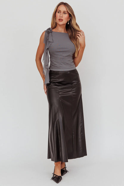 Galaxia A-Line Faux Leather Maxi Skirt Black